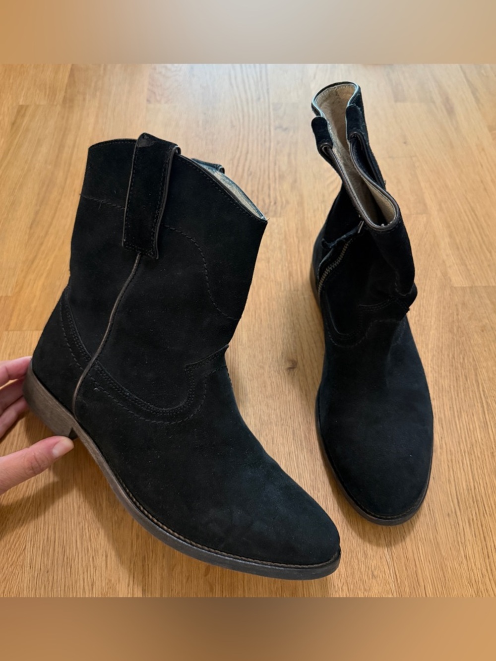 Boden 40 Black Suede Leather Short Pull On Bootie Boots